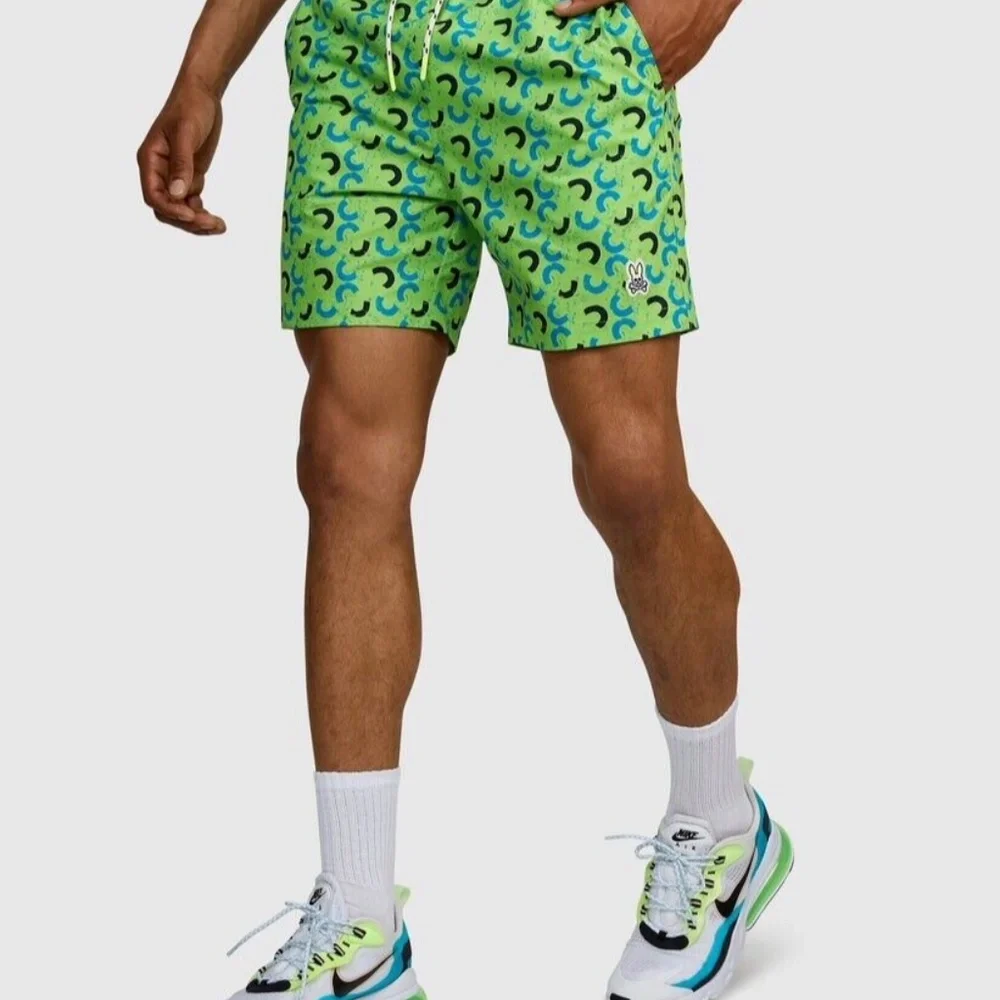 NEW Psycho Bunny Mens XXL Green Gecko Bold Brushstroke Swim Trunks